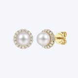 Pearl with Diamond Halo Studs