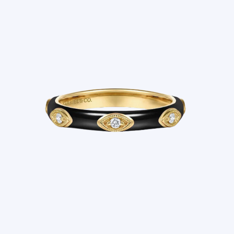 Enamel - 14K Yellow Gold Diamond Stackable Ring