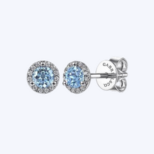 Load image into Gallery viewer, Halo &amp; Swiss Blue Topaz Stud Earrings
