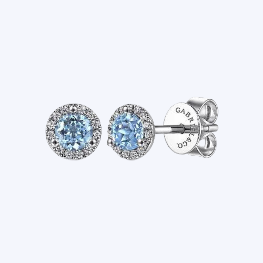 Halo & Swiss Blue Topaz Stud Earrings
