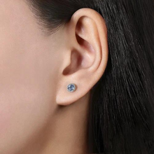 Load image into Gallery viewer, Halo &amp; Swiss Blue Topaz Stud Earrings
