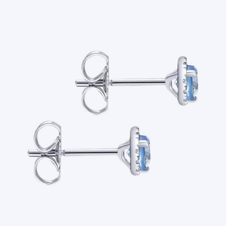 Halo & Swiss Blue Topaz Stud Earrings