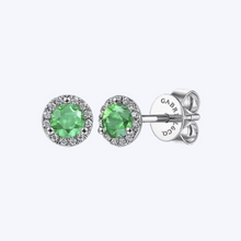 Load image into Gallery viewer, Emerald &amp; Diamond Halo Stud Earrings
