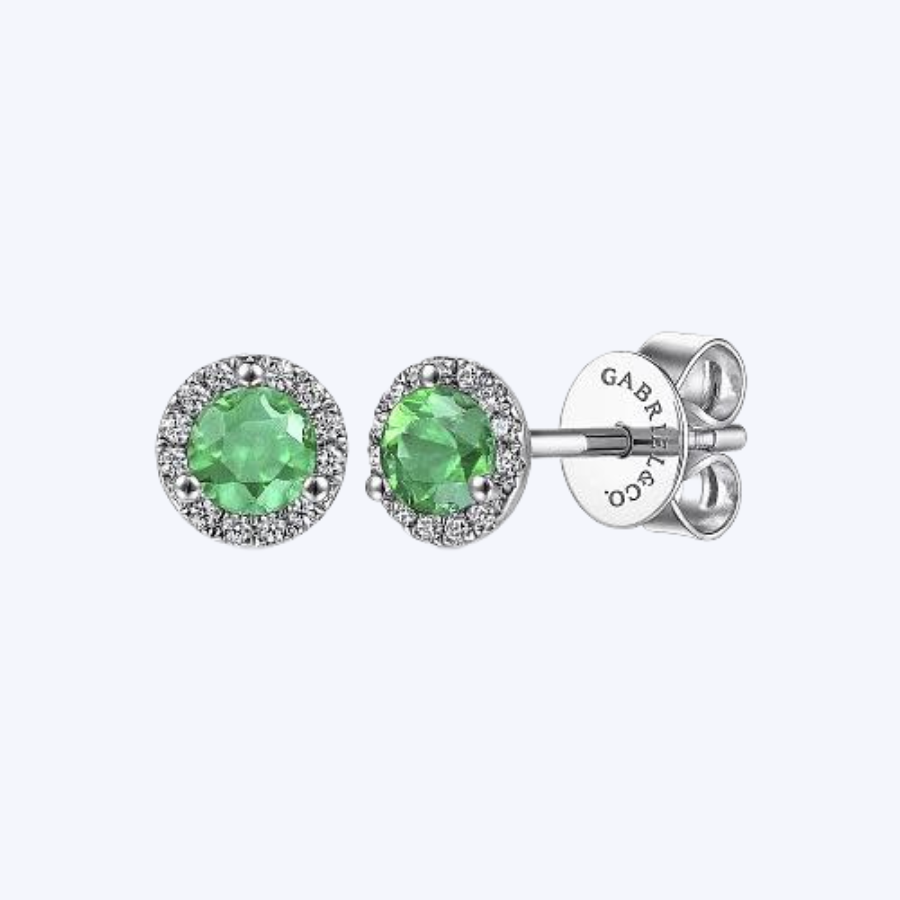 Emerald & Diamond Halo Stud Earrings