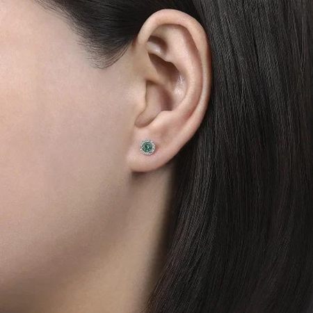 Emerald & Diamond Halo Stud Earrings