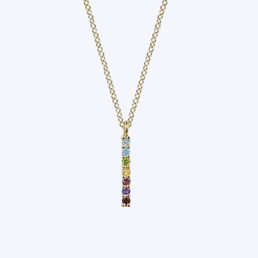 Rainbow Color Stone Bar Necklace