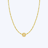 22K Yellow Gold Bead Necklace w/ Diamond Accent Pave Ball Pendant