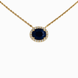 Blue Sapphire with Diamond Halo Pendant