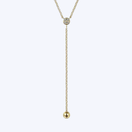Diamond Y-Knot Necklace with Hollow Gold Bead