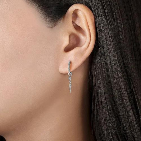 10 MM Diamond Huggie Earrings with Spike Drops