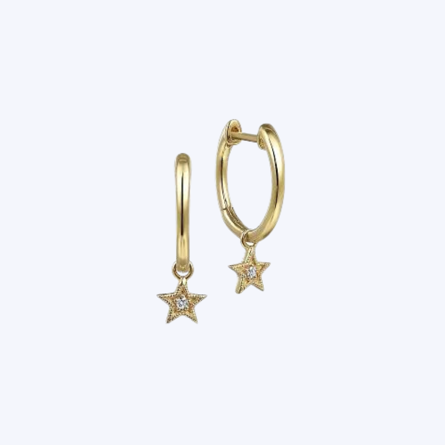 13MM Diamond Star Shape Huggie Drop Earrings