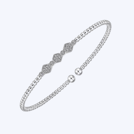 Bead and Hexagon Cluster Diamond Bangle