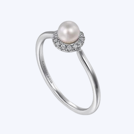 Pearl Ring with Diamond Halo