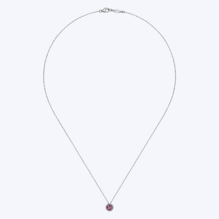 Ruby and Diamond Halo Pendant Necklace