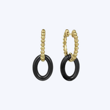 Load image into Gallery viewer, Black Oval Ceramic Huggie Drop Earrings

