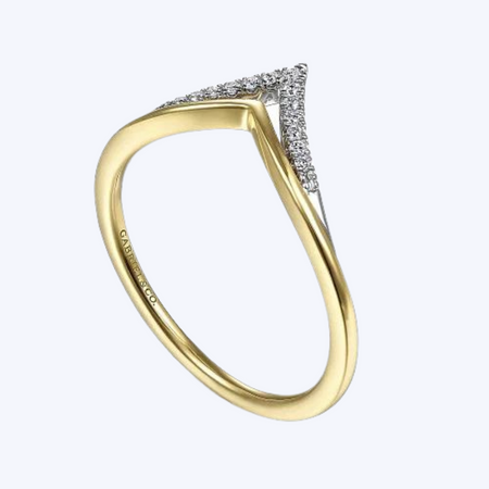 White-Yellow Gold Diamond Chevron Ring