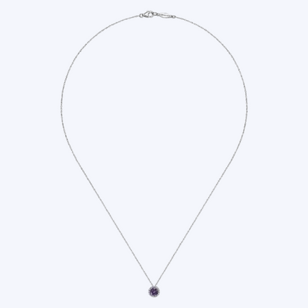 Amethyst and Diamond Halo Pendant Necklace