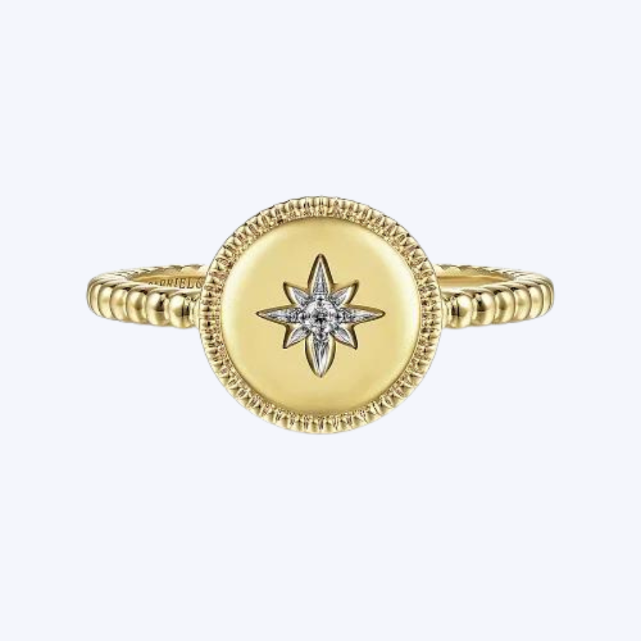 Round Diamond Star Signet Ring