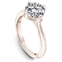 Load image into Gallery viewer, Rose Gold Milgrain Solitaire Engagement Ring with Hidden Halo
