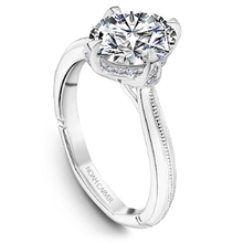 Load image into Gallery viewer, Claw Prong Milgrain Solitaire Engagement Ring with Hidden Halo
