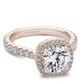 Claw Prong Cushion Halo Diamond Accented Engagement Ring