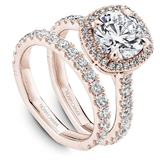 Claw Prong Cushion Halo Diamond Accented Engagement Ring
