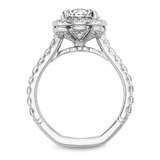 Claw Prong Cushion Halo Diamond Accented Engagement Ring