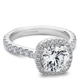 Claw Prong Cushion Halo Diamond Accented Engagement Ring