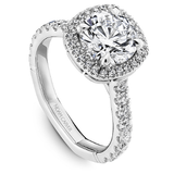 Claw Prong Cushion Halo Diamond Accented Engagement Ring