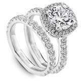 Claw Prong Cushion Halo Diamond Accented Engagement Ring