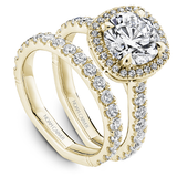 Claw Prong Cushion Halo Diamond Accented Engagement Ring