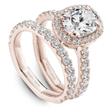 Claw Prong Cushion Halo Diamond Accented Engagement Ring