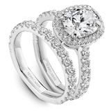 Claw Prong Cushion Halo Diamond Accented Engagement Ring
