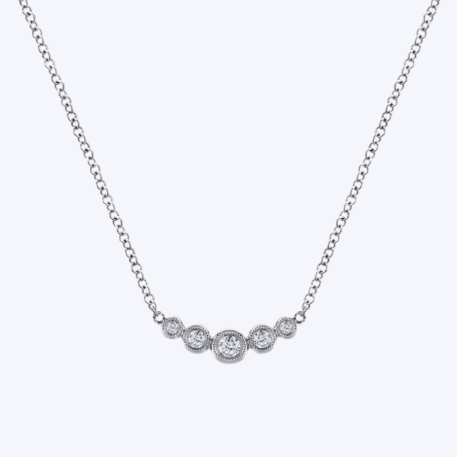 Bezel Set Graduating Diamond Bar Necklace