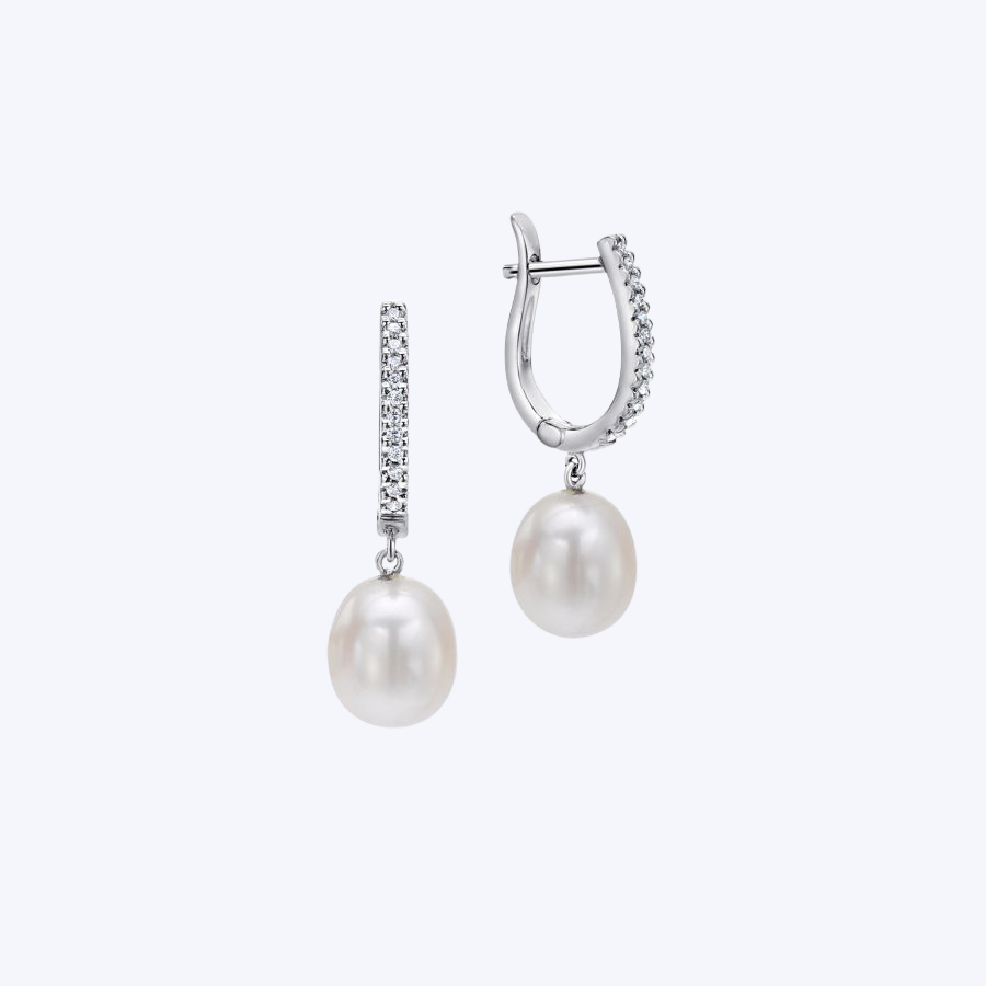 Pearl Drop Diamond Huggies