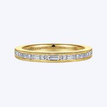 Load image into Gallery viewer, Alternating Baguette &amp; Round Diamond Channel Milgrain Edged Band
