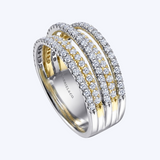Yellow-White Gold Layered Wide Band Diamond Ring