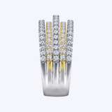 Yellow-White Gold Layered Wide Band Diamond Ring