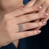 Yellow-White Gold Layered Wide Band Diamond Ring