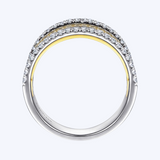 Yellow-White Gold Layered Wide Band Diamond Ring