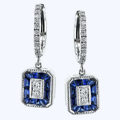 Vintage Inspired Sapphire & Diamond Drop Earrings