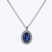 Load image into Gallery viewer, Dark Sapphire and Diamond Halo Drop Necklace
