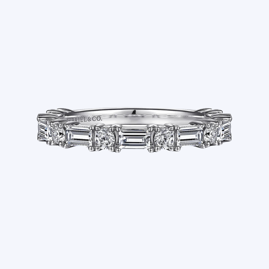 Alternating Baguette & Round Diamond Anniversary Band