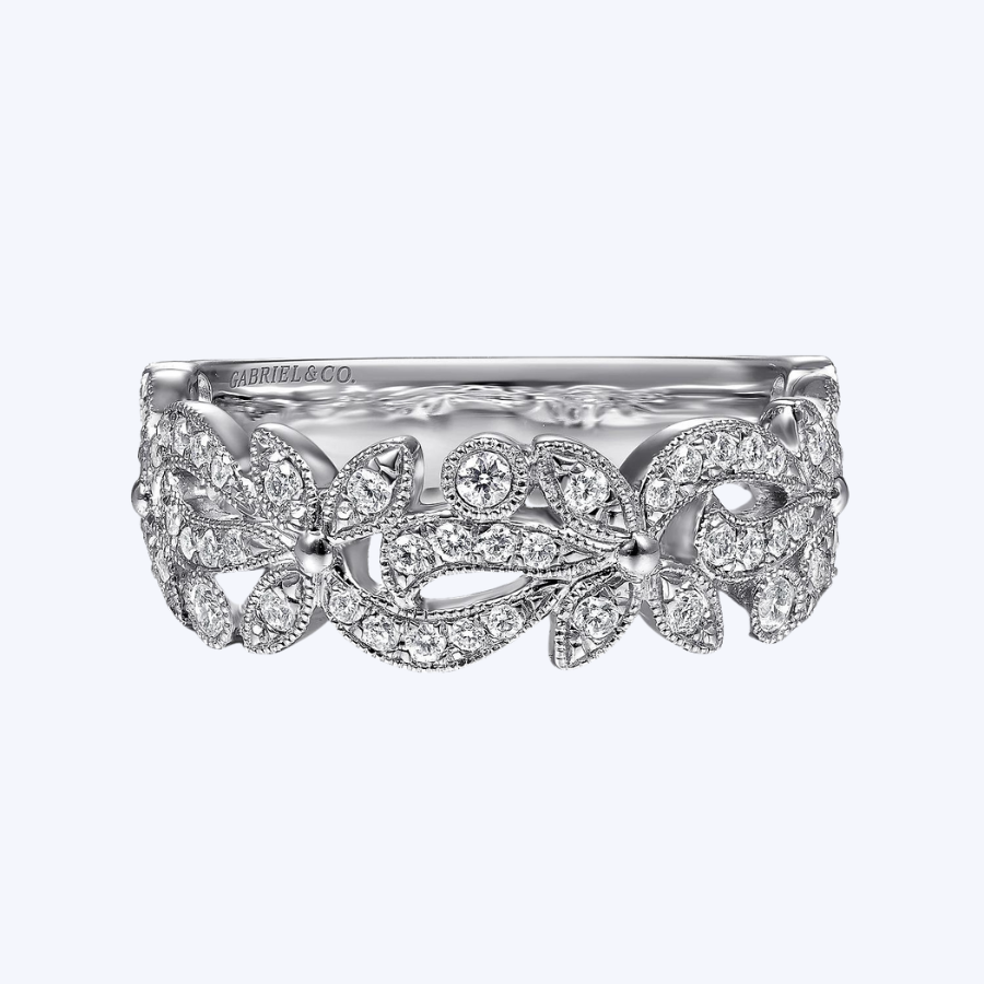 Diamond Floral Wide Band