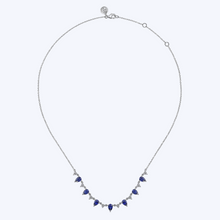 Load image into Gallery viewer, Diamond &amp; Teardrop Blue Sapphire Station Necklace
