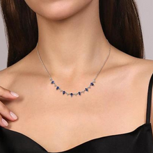 Load image into Gallery viewer, Diamond &amp; Teardrop Blue Sapphire Station Necklace
