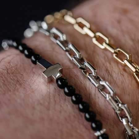 Sterling Silver Cross Bracelet with Beads