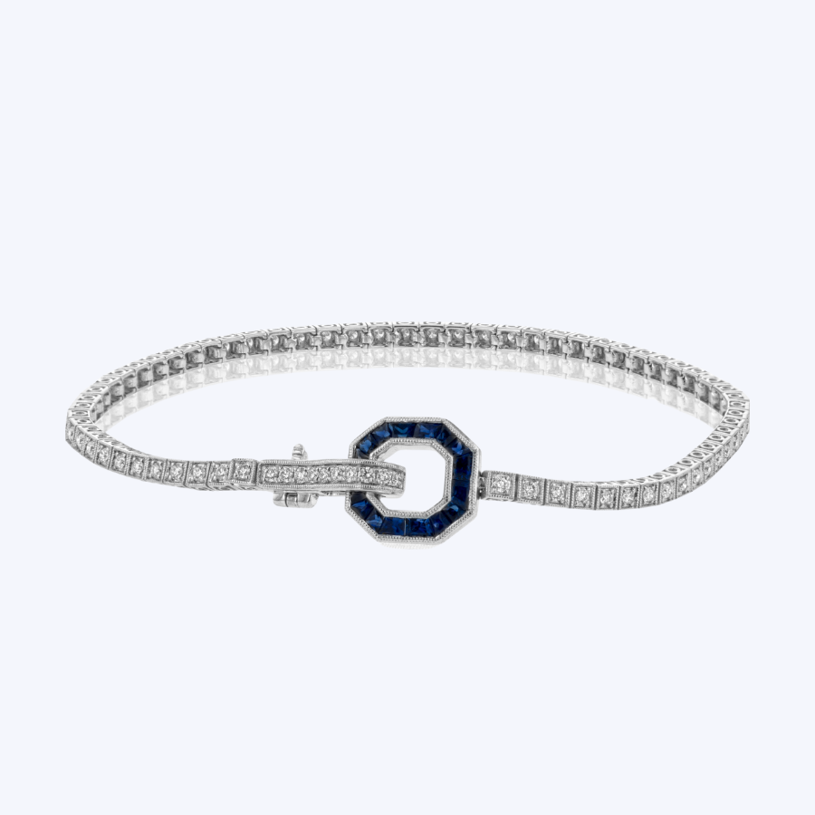 Diamond & Sapphire Buckle Clasp Tennis Bracelet